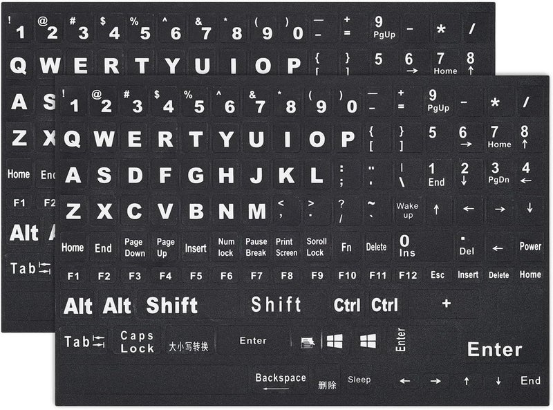 CaseBuy 2PCS English Keyboard Stickers Replacement Letters, Full Size Big Letter QWERTY Keyboard Sticker Universal for PC Computer Laptop Desktop, Matte Keyboard Alphabet Stickers - Image 1